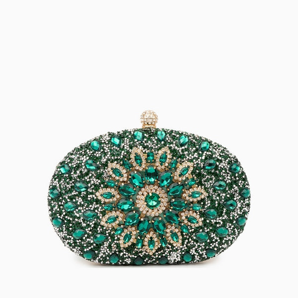 Allurbag Women's Emerald Floral Crystal Clutch Bag