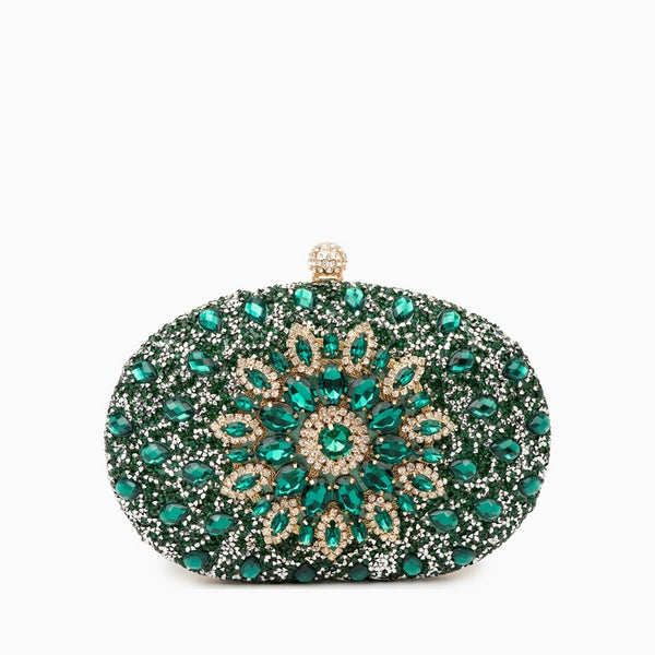 Allurbag Women's Emerald Floral Crystal Clutch Bag