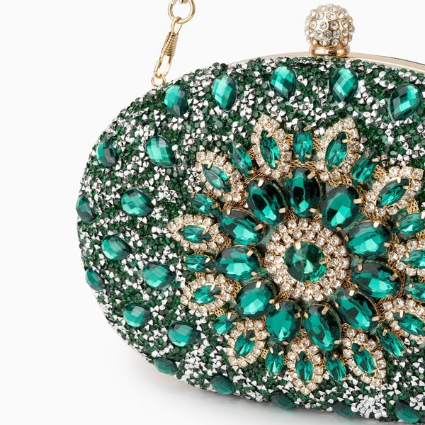 Allurbag Women's Emerald Floral Crystal Clutch Bag