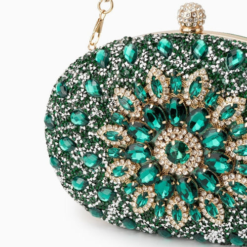 Allurbag Women's Emerald Floral Crystal Clutch Bag