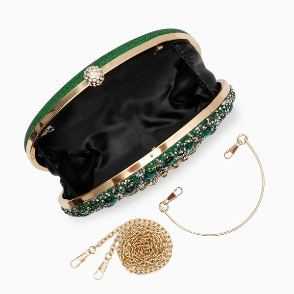 Allurbag Women's Emerald Floral Crystal Clutch Bag