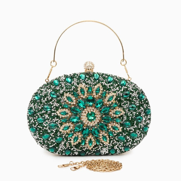 Allurbag Women's Emerald Floral Crystal Clutch Bag