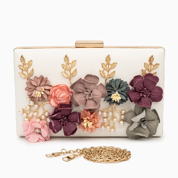 Allurbag Women's Ivory Floral Box Clutch Bag