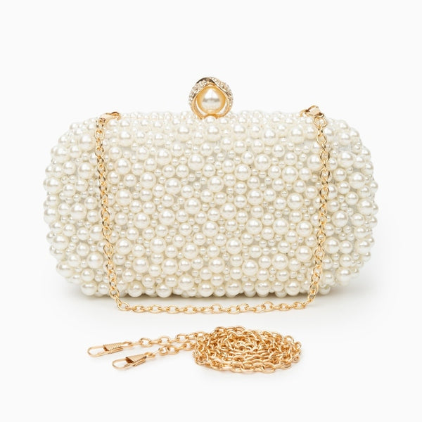 Allurbag Women's White Pearl Clutch Bag